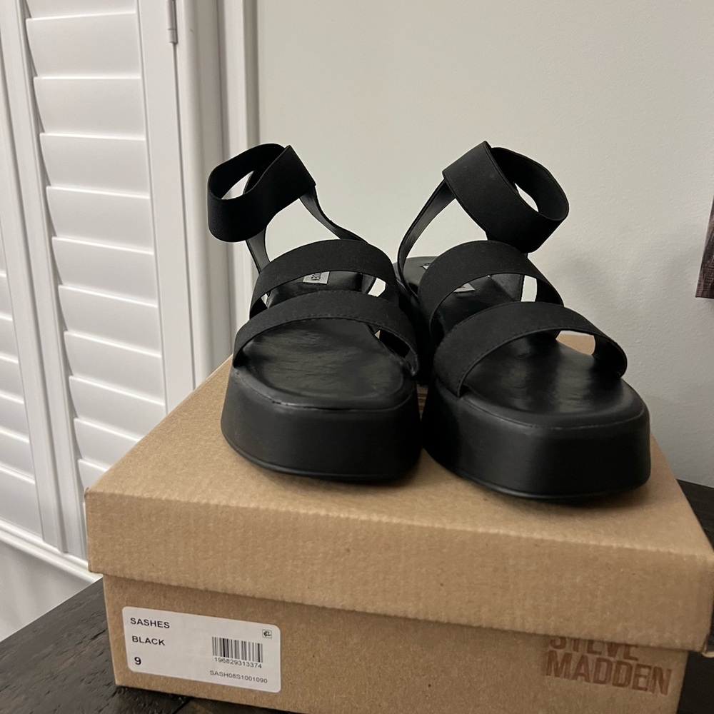 Steve Madden Women's Sashes Strappy Platform Sandals - Black 9M